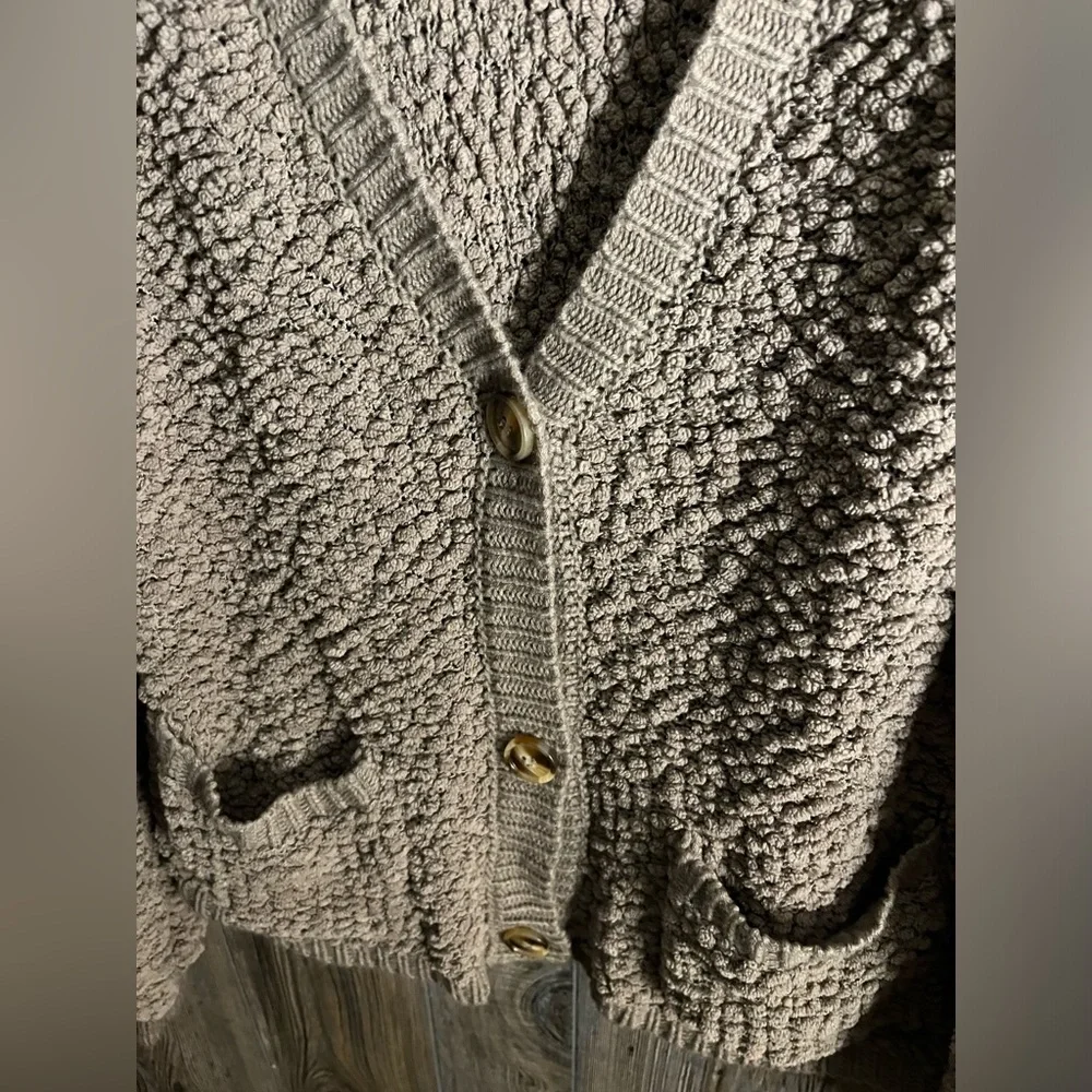 Zenana slouchy size small puffy cardigan size small brown/gray - Picture 4 of 5